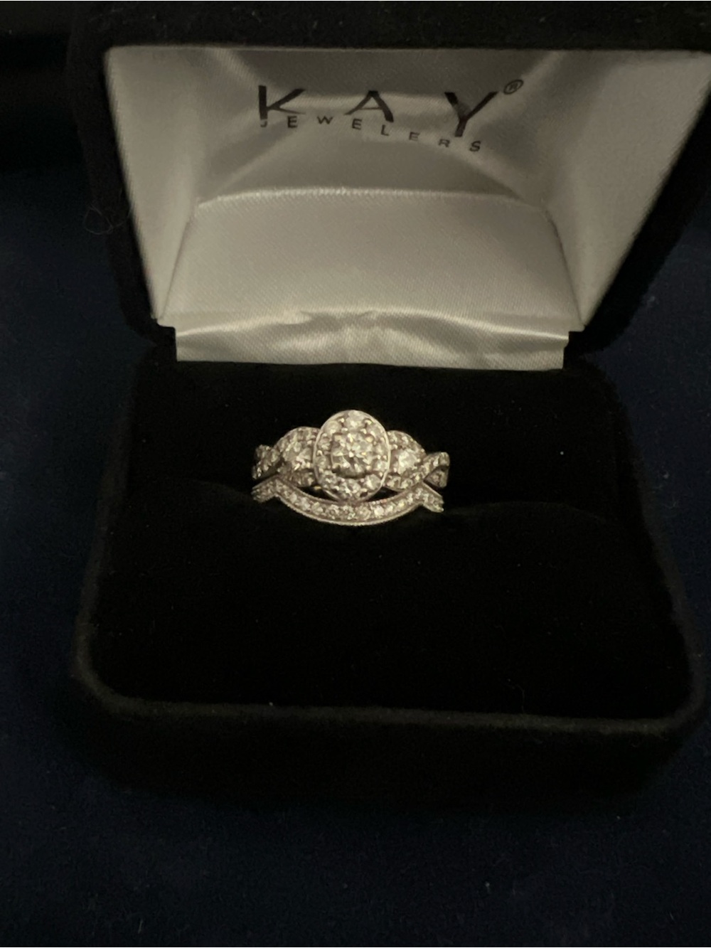 Kay Jewelers Silver-Tone Diamond Cluster Bridal Ring Set